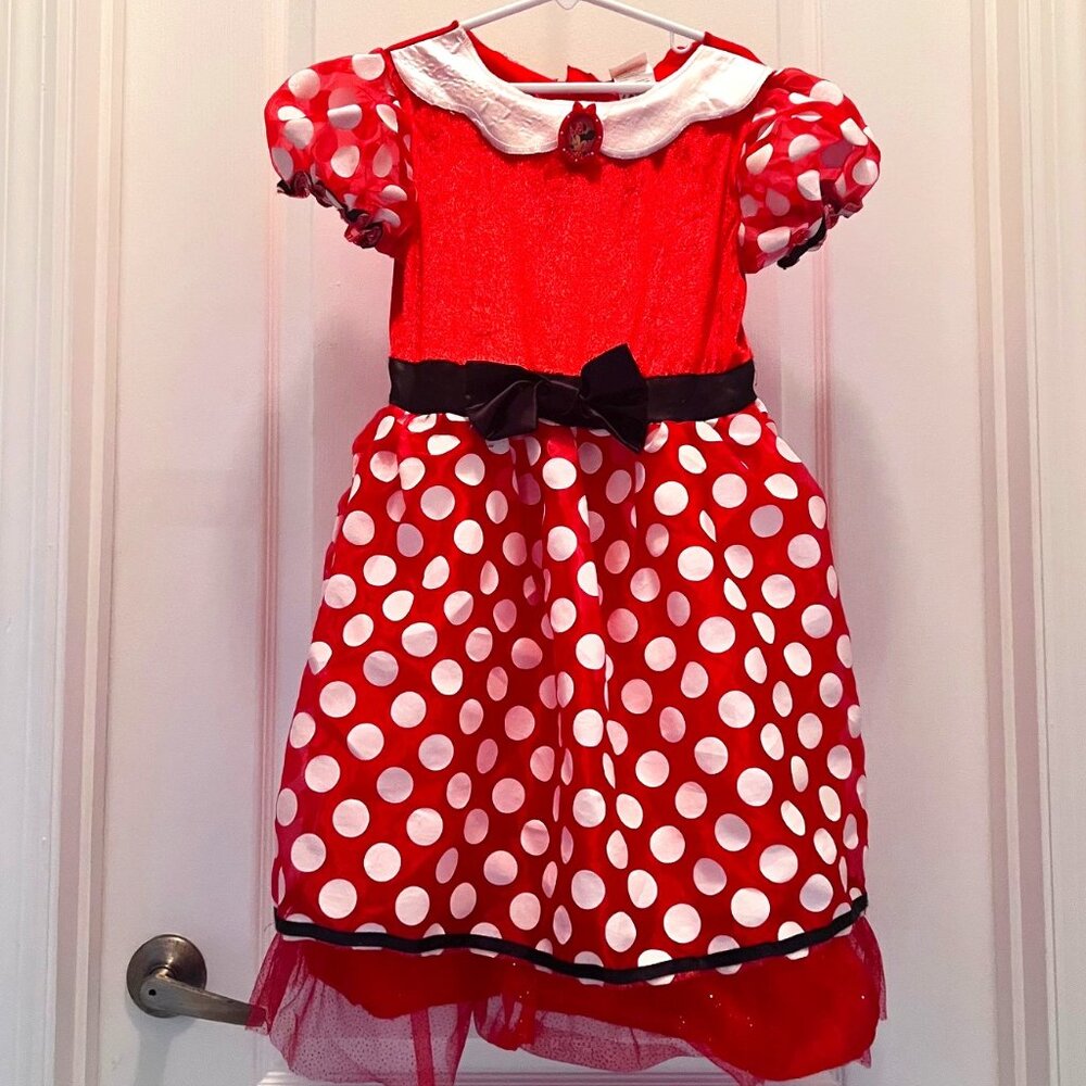 Disney Minnie Mouse Dress-Sz 8 Girls-Costume Dress Up-Play Dress-Velcro-Festive - Picture 2 of 16